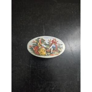 Vintage Mt Vernon Virginia Porcelain Trinket Box Rococo Couple Scene 3" Oval